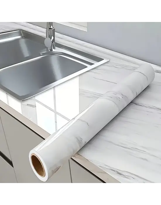 Omarı Su ve Yağa Dayanıklı Mermer Desenli Mutfak Duvar Sticker - Yüksek Sıcaklık Esnekliği İle Tezgah ve Dolapları Yenileyin