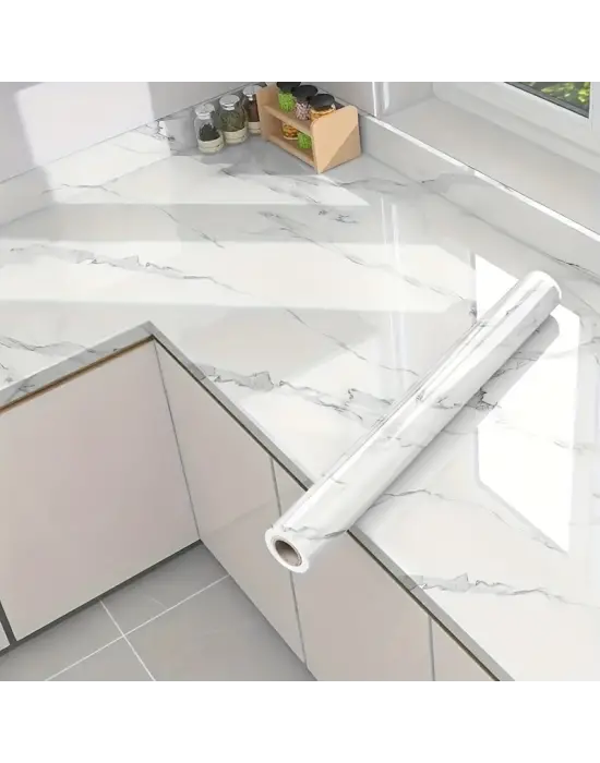 Omarı Su ve Yağa Dayanıklı Mermer Desenli Mutfak Duvar Sticker - Yüksek Sıcaklık Esnekliği İle Tezgah ve Dolapları Yenileyin