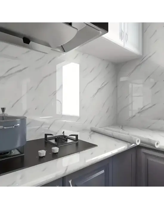 Omarı Su ve Yağa Dayanıklı Mermer Desenli Mutfak Duvar Sticker - Yüksek Sıcaklık Esnekliği İle Tezgah ve Dolapları Yenileyin