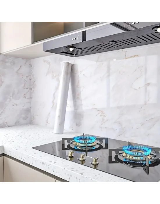 Omarı Mermer Desenli Mutfak Duvar Kağıdı Sticker - Su ve Yağa Dayanıklı!