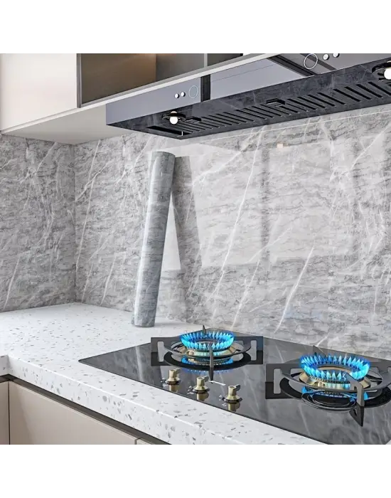 Omarı Mermer Desenli Mutfak Duvar Kağıdı Sticker - Su ve Yağa Dayanıklı!