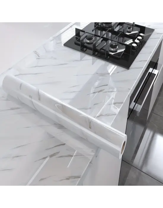 Omarı Mermer Desenli Mutfak Duvar Kağıdı Sticker - Su ve Yağa Dayanıklı!