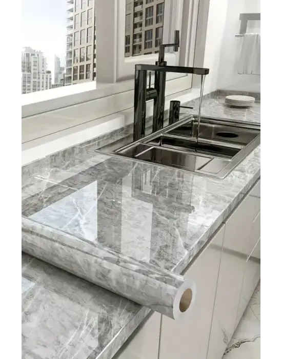 Omarı Mermer Desenli Sticker Folyo - Atina Grisi 60cm*5mt