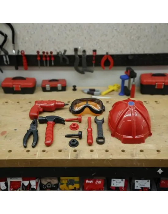 Meslek Setleri - Baretli Tamir Seti 11 Parça - Kırmızı