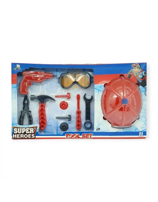 Meslek Setleri - Baretli Tamir Seti 11 Parça - Kırmızı