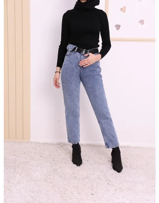 Omarı Metal Tokalı Kot Pantolon - Koyu Mavi