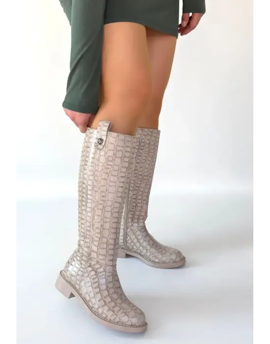 Metta Bej Cilt Desenli Çizme