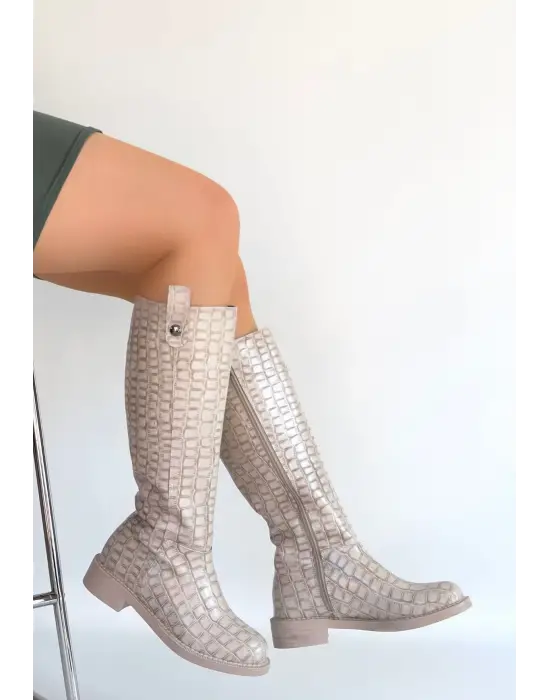 Metta Bej Cilt Desenli Çizme