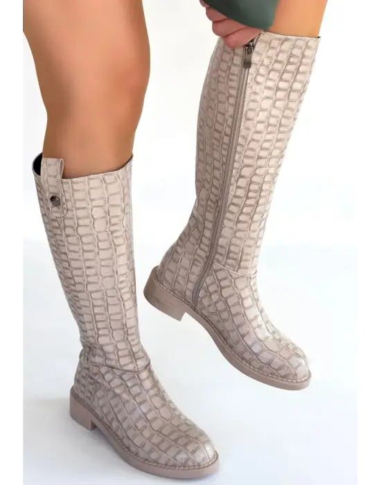 Metta Bej Cilt Desenli Çizme