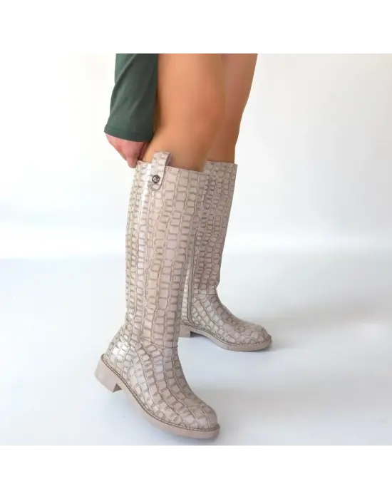 Metta Bej Cilt Desenli Çizme