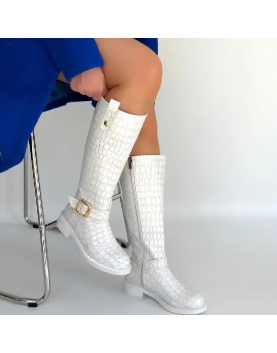 Metta Beyaz Cilt Desenli Çizme