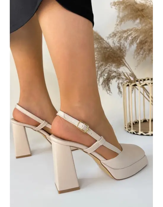 Mety Bej Cilt Topuklu Ayakkabı