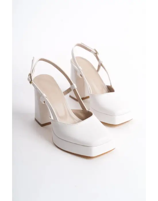Mety Beyaz Cilt Topuklu Ayakkabı