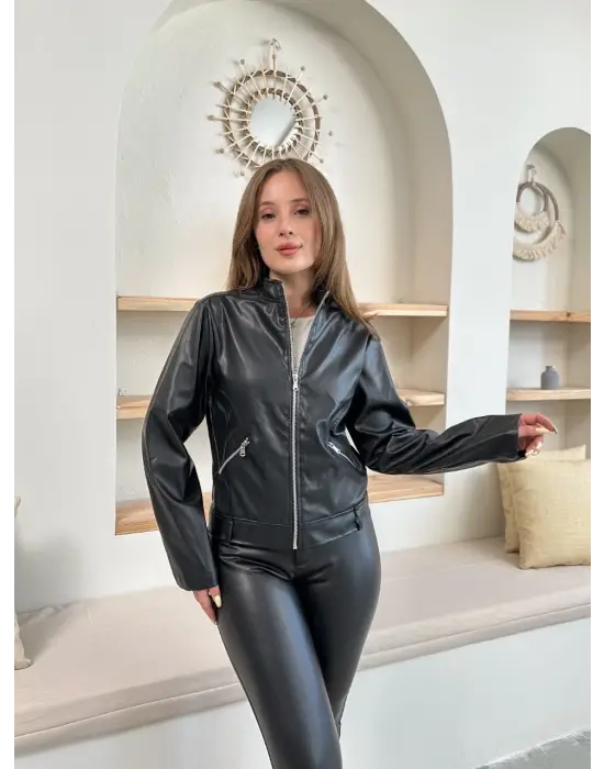 Mevsimlik deri ceket siyah st255510