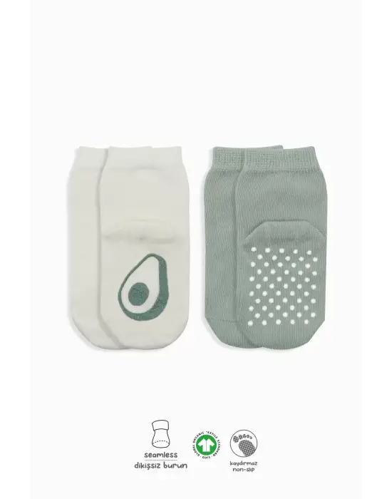 Omarı Meyve Desenli Kaymaz Çocuk Çorapları 2li Paket