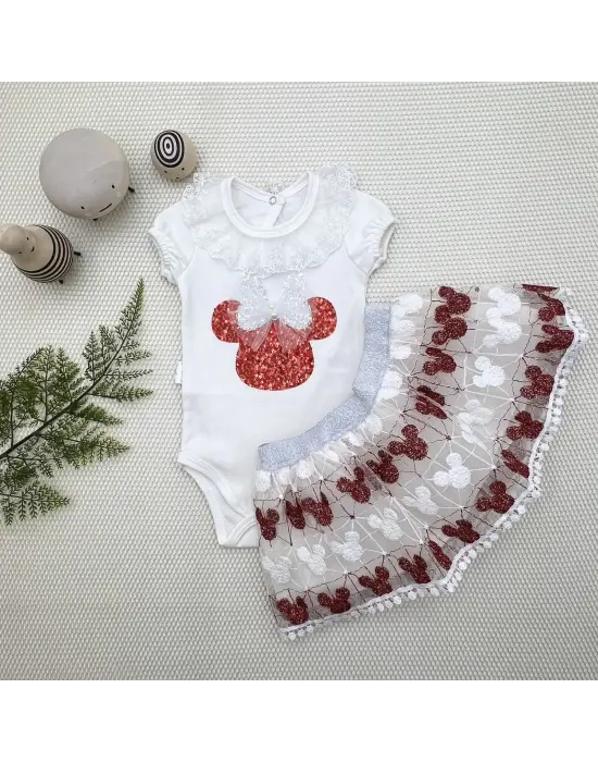 Omarı Trendy Mickey Nakışlı Kısa Kollu Bebek Takımı