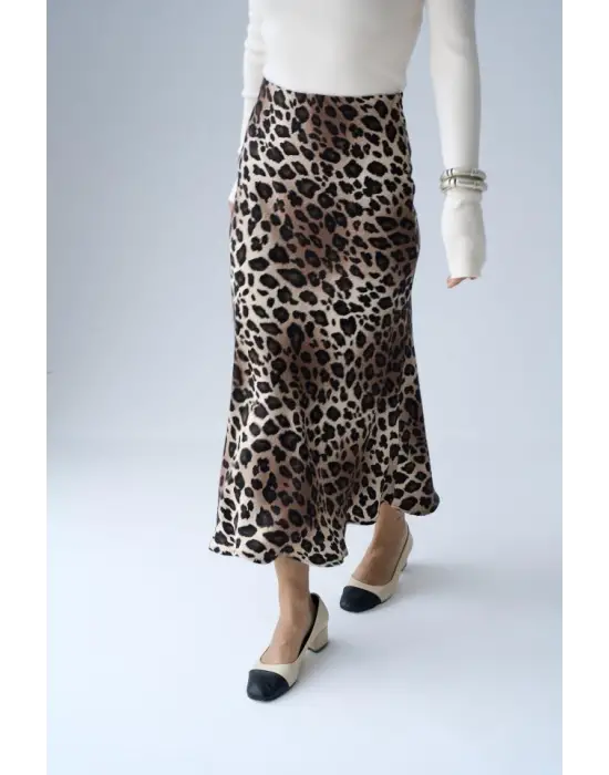 Midi Saten Etek - Leopar