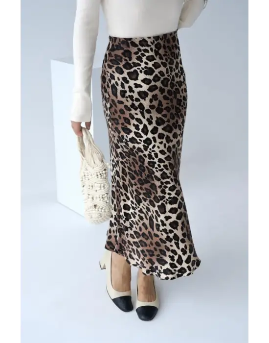 Midi Saten Etek - Leopar