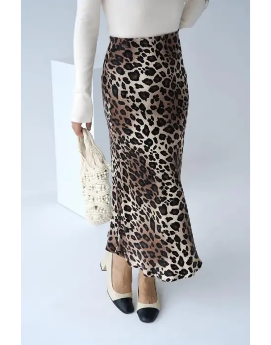Midi Saten Etek - Leopar