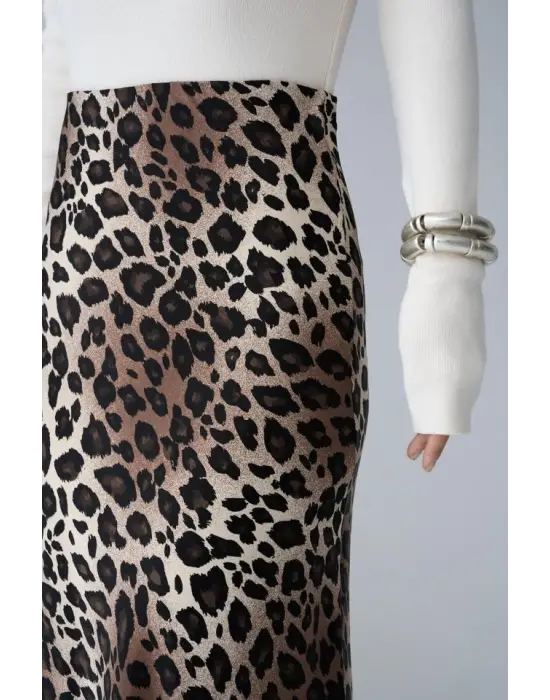 Midi Saten Etek - Leopar