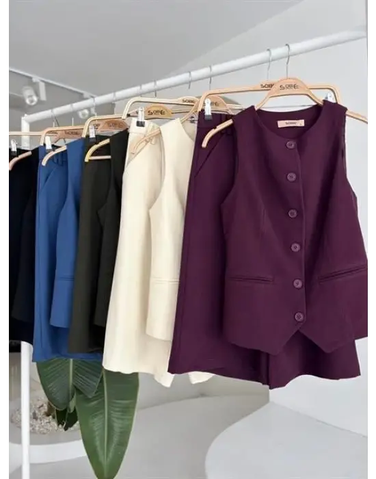 Midi Şortlu Ve Yelekli Viscon Takım 10167