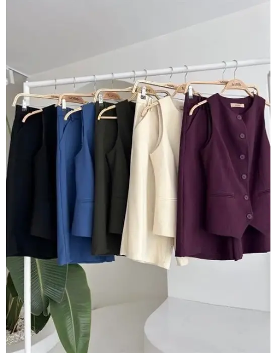 Midi Şortlu Ve Yelekli Viscon Takım 10167