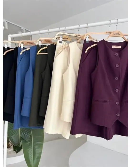 Midi Şortlu Ve Yelekli Viscon Takım 10167