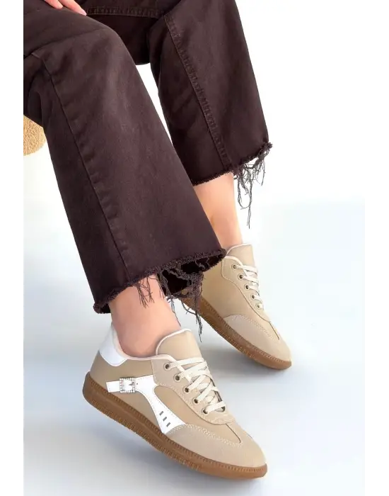 Mier Bej Cilt Bağcıklı Spor Ayakkabı