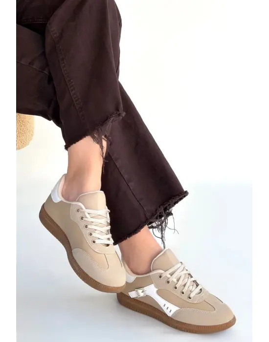 Mier Bej Cilt Bağcıklı Spor Ayakkabı