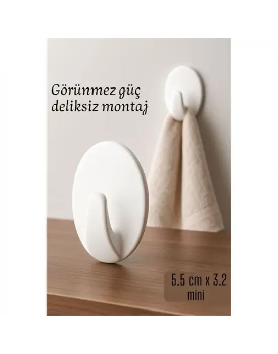 Mini Kendinden Yapışkanlı Duvar Askısı – 5.5 x 3.2 cm | İz Bırakmaz, Güçlü Tutuş