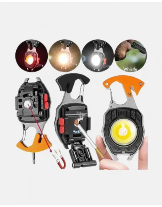 Mini Led Anahtarlık Fener – Şişe Açacağı, Tornavida, Düdük Ve Usb Şarj Özellikli