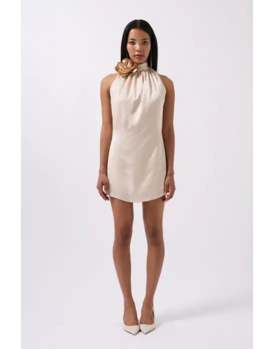 Omarı Burgundy Saten Mini Elbise