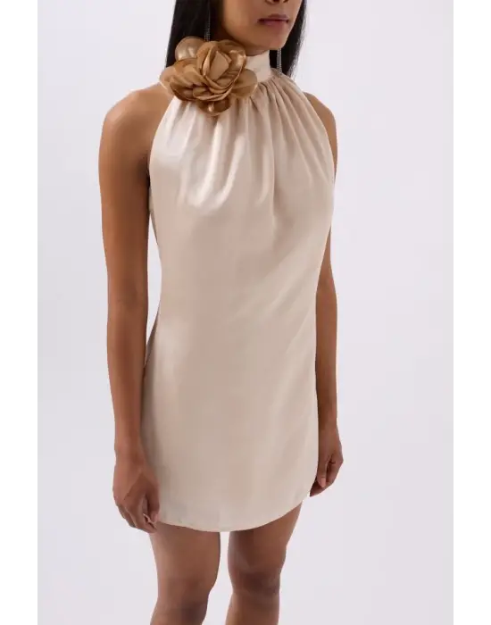 Omarı Burgundy Saten Mini Elbise