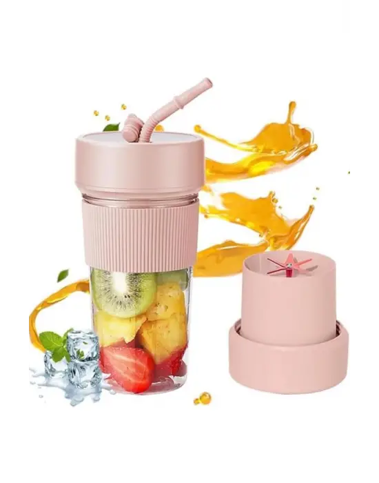 Mini Taşınabilir Mikser 350 Ml Smoothie Makinesi Meyve Sıkacağı Şarj Edilebilir Blender Pembe