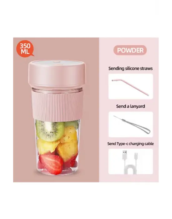 Mini Taşınabilir Mikser 350 Ml Smoothie Makinesi Meyve Sıkacağı Şarj Edilebilir Blender Pembe
