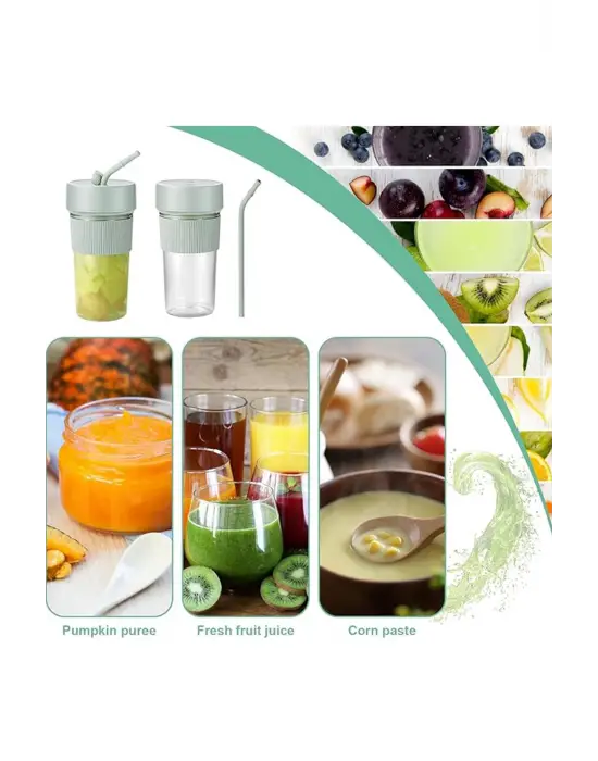 Mini Taşınabilir Mikser 350 Ml Smoothie Makinesi Meyve Sıkacağı Şarj Edilebilir Blender Yeşil