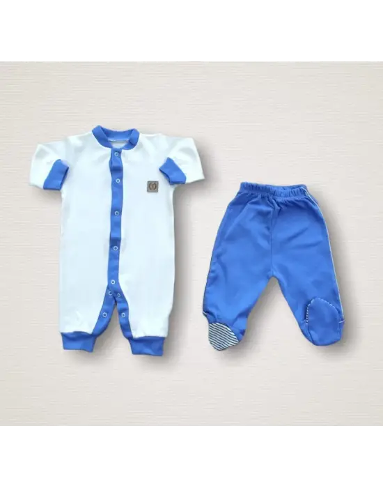 Şık Ayı Nakışlı 10lu Zıbın Takımı Mavi