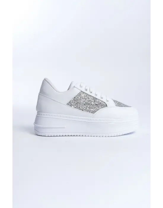 MIPA Bağcıklı Rahat tabanlı ayakkabı Tabaan Simli Bayan Spor tabanlı ayakkabı Spor Ayakkabı  CBT - Beyaz