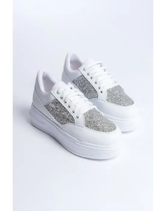 Spor Rahat Tabanlı Ayakkabı Tabaan Simli Kadın