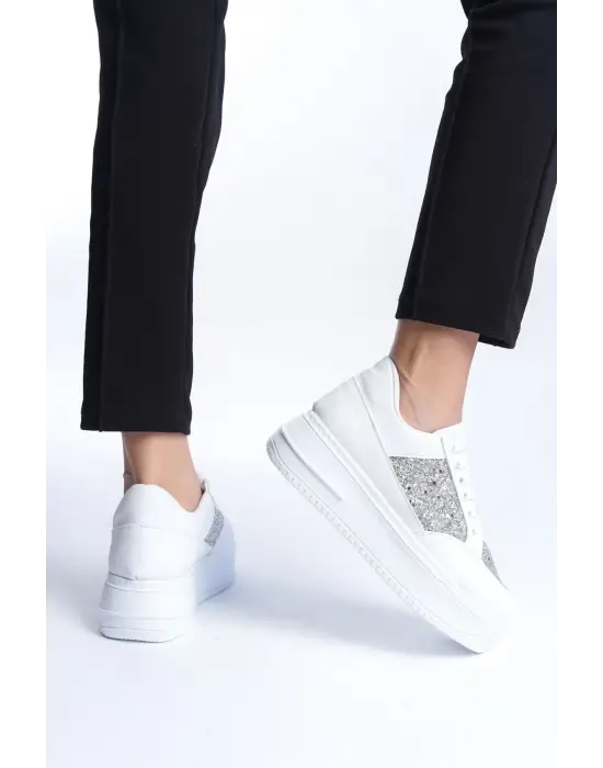 Spor Rahat Tabanlı Ayakkabı Tabaan Simli Kadın