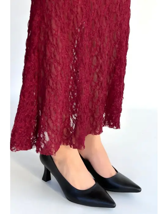 Mırta Siyah Cilt Topuklu Ayakkabı