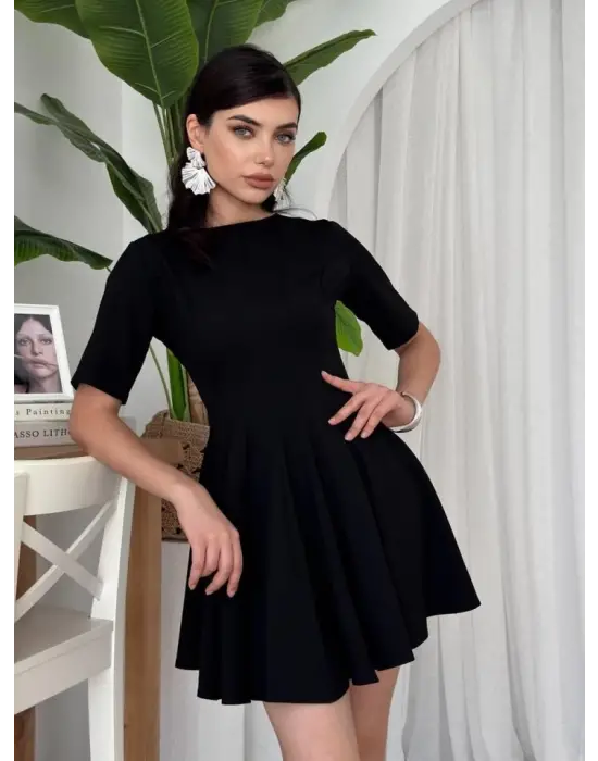 Omarı Kadife Pliseli Mini Elbise