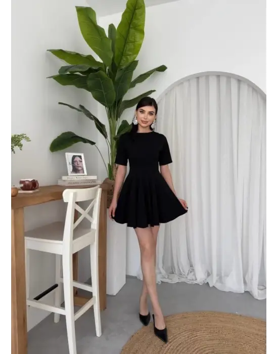 Omarı Kadife Pliseli Mini Elbise