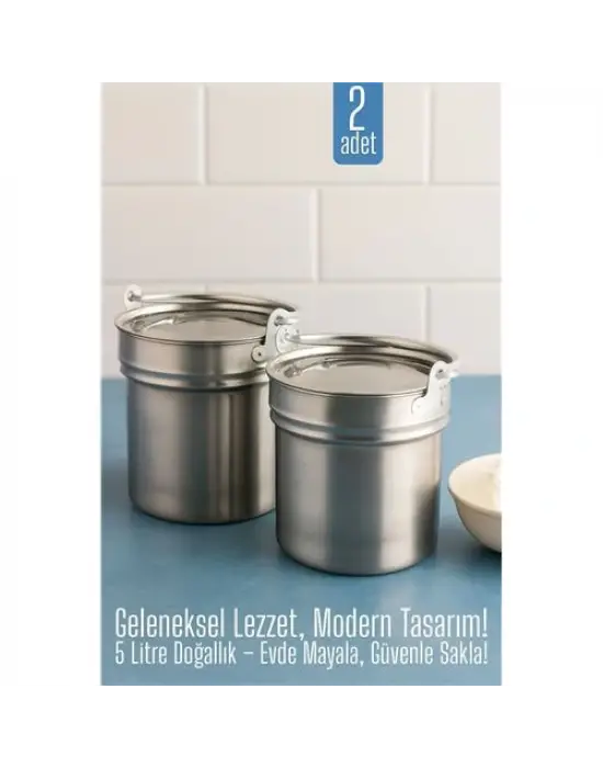 Modacar 2 li Yoğurt Bakracı – Paslanmaz Çelik 5 Litre |  Kapaklı, Hijyenik ve Dayanıklı