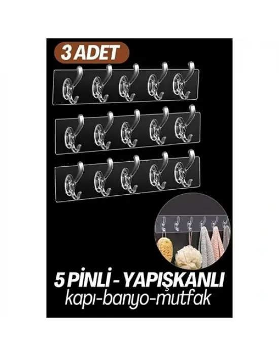 Modacar 5 Pinli 3 lü set Yapışkanlı Askı Xenoty Design