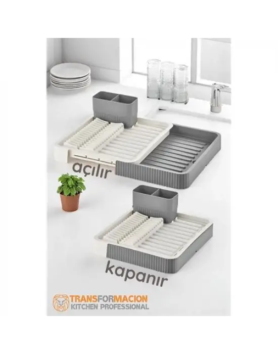 Omarı Pratik Açılır-Kapanır Bulaşıklık - Bulaşık Kurulama Sepeti Gri