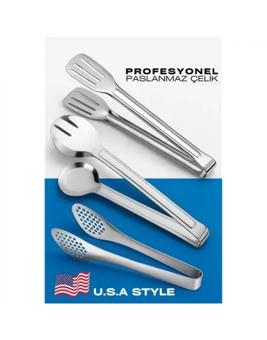 Omarı Paslanmaz Çelik Amerikan Tip Mutfak Maşa Seti 3 Parça