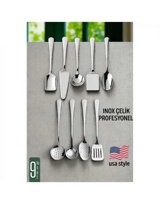 Modacar Amerikan Tip Servis Seti 9 Parça - Profesyonel Paslanmaz Çelik Çeyiz Seti