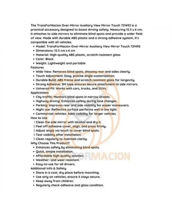 Omarı Dokunmatik ModaCar Aynası İlave Görüş Sistemi