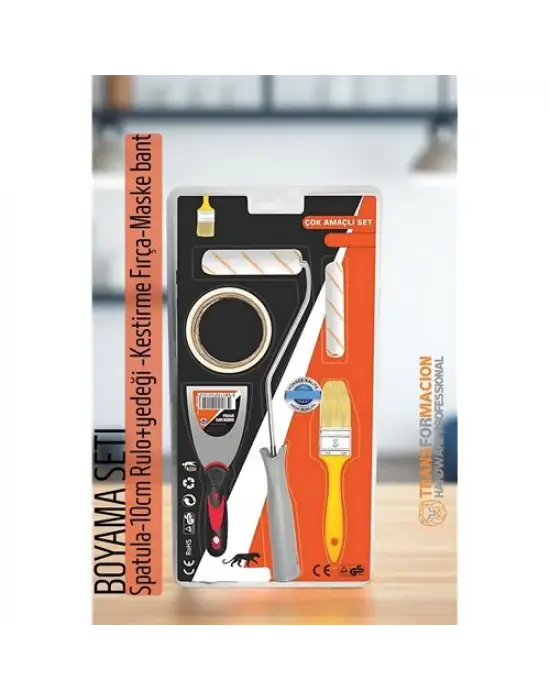 Omarı Profesyonel Boyama Seti - Spatula, Rulo, Kestirme Fırça, Maskeleme Bant